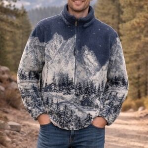 EGO Collection Blue White Jacket Size M Silver Chain Detail Men's Zip Coat